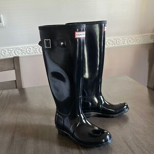 Hunter Shiny Black Tall Boots